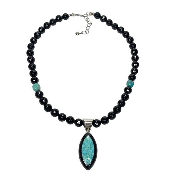 Mine Finds by Jay King Jewelry - Jay King Black Chalcedony & Turquoise Necklace Mosaic Pendant Sterling Silver